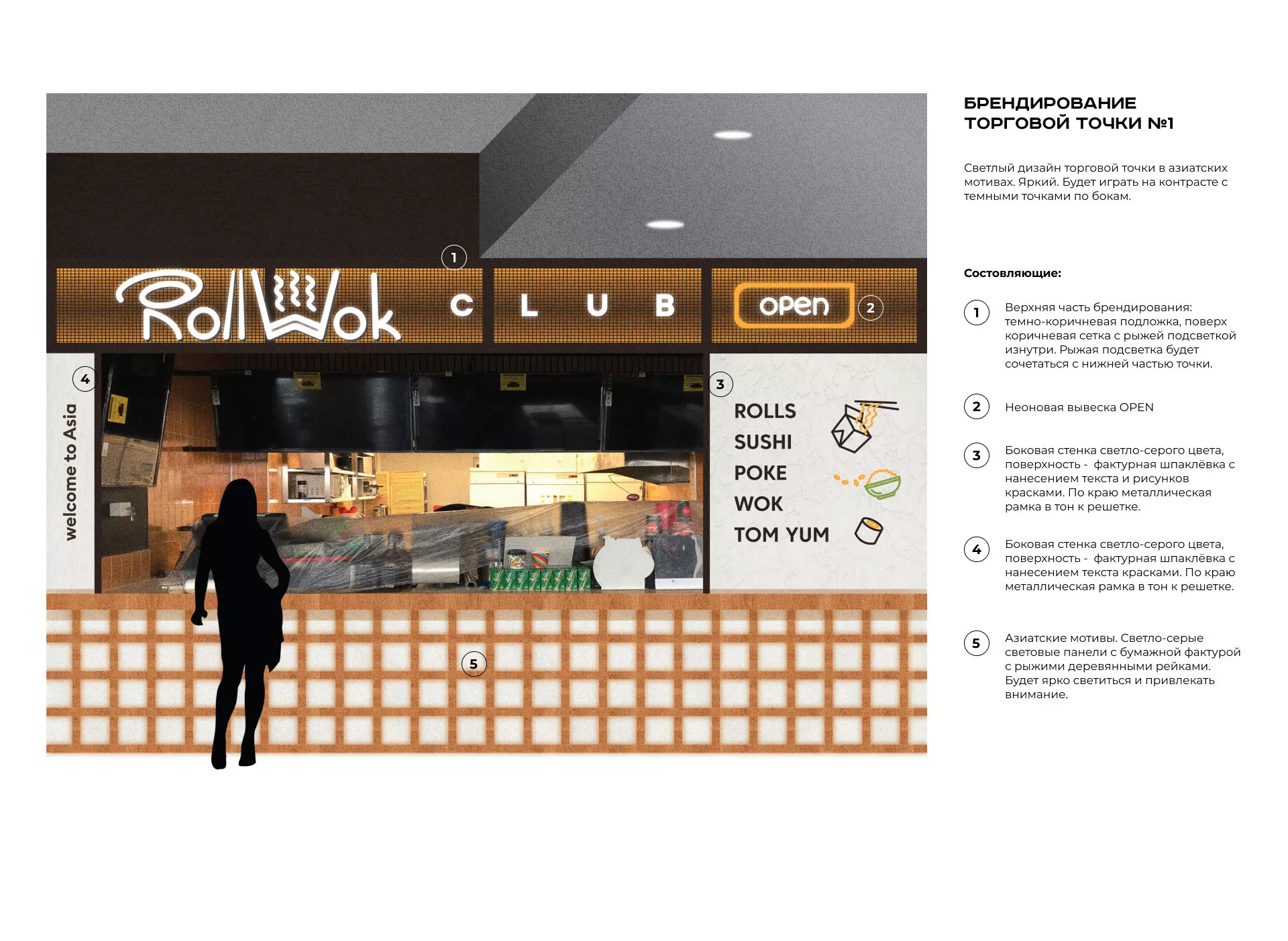 Брендирование торговых точек суши-бара «Roll Wok Club» в Махачкале