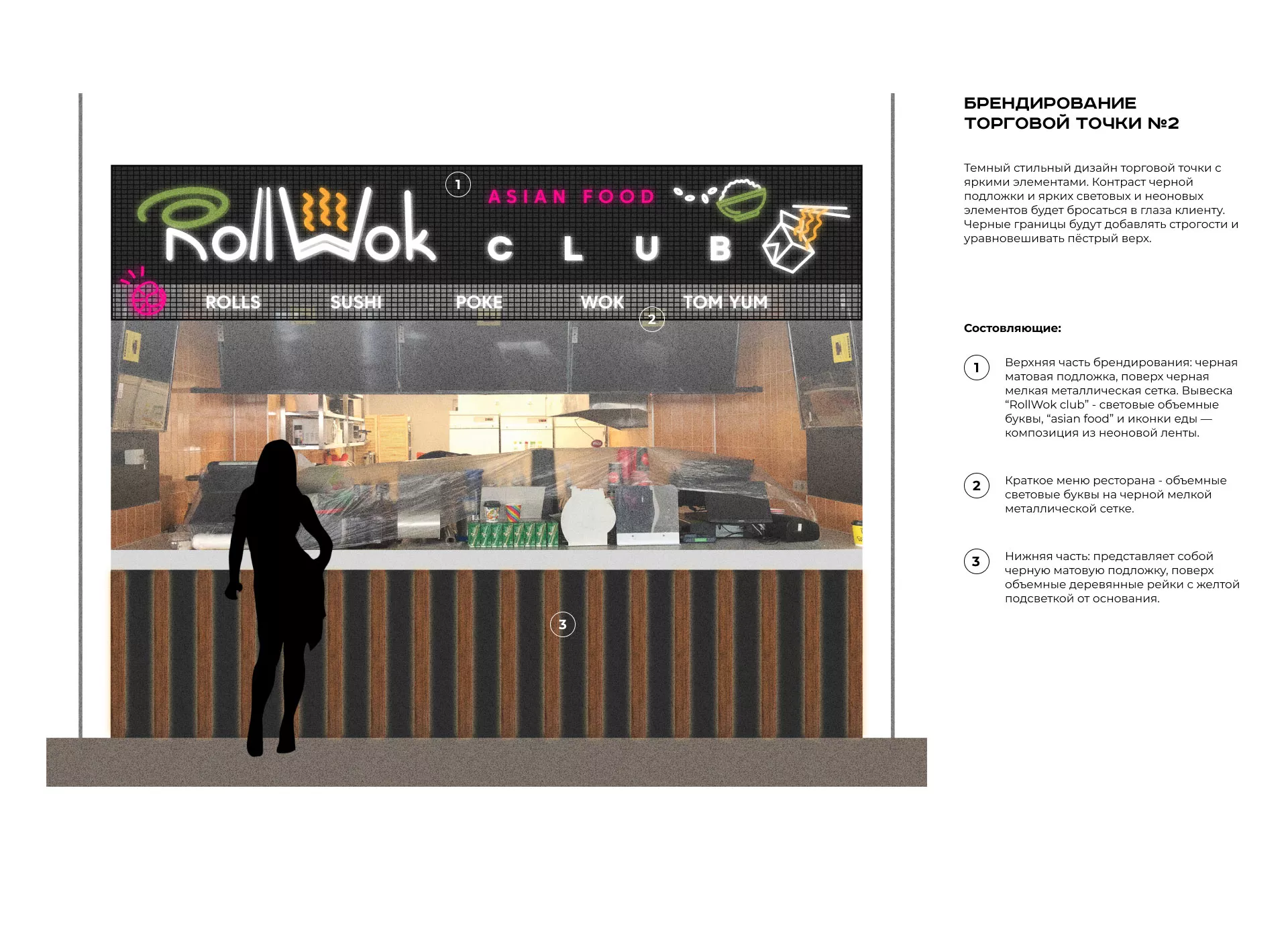 Брендирование торговых точек суши-бара «Roll Wok Club» в Махачкале